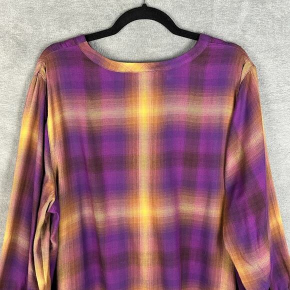 J Jill Top Womens 2X Purple Plaid 3/4 Length Sleeve Preppy Autumn Country - Picture 4 of 12